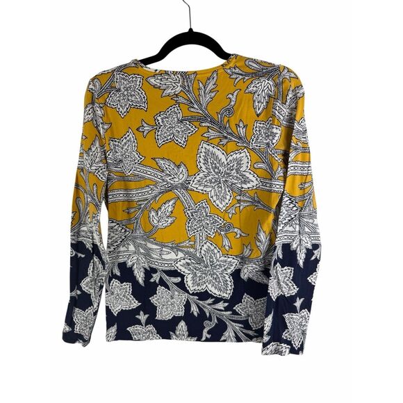 Talbots "The Talbots Tee" in white floral with yellow & navy background - Size S - Picture 2 of 4